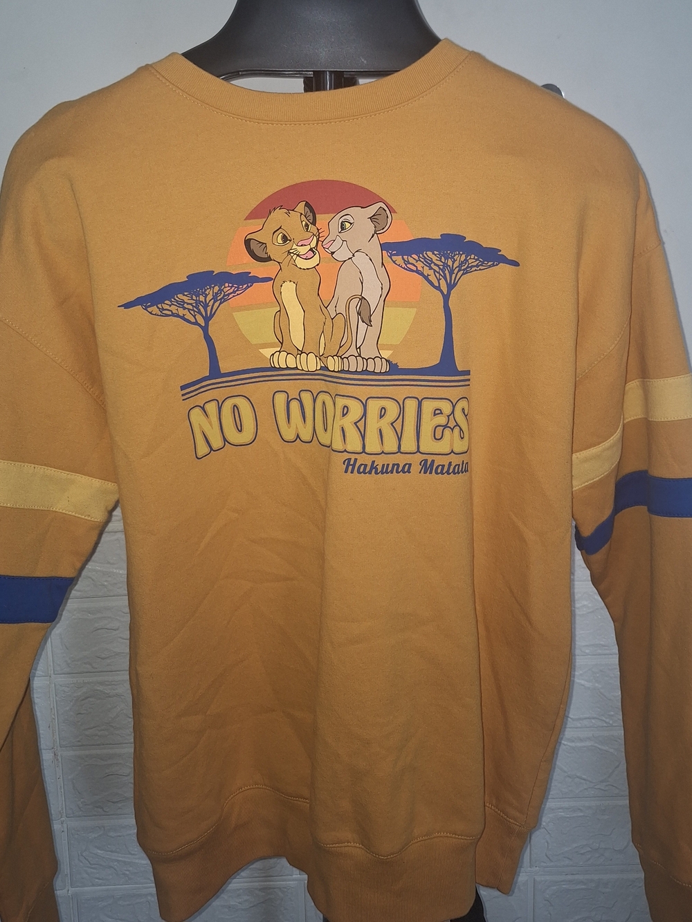 Disney Yellow Lion King 'No Worries' Kids Sweatshirt with Blue Accents